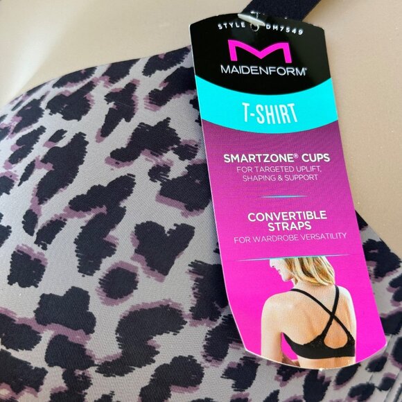 Maidenform 36C T-Shirt Bra SmartZone Cups & Convertible Straps Leopard Print New - Picture 13 of 16